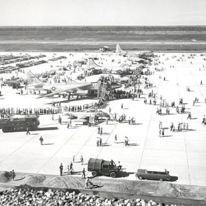 U.S. Air Force planes and vehicles on display with crowd
