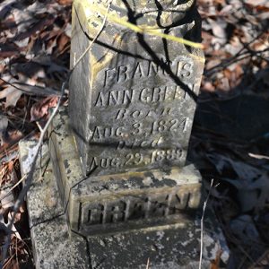 "Francis Ann Green" gravestone with broken top