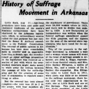 "History of Suffrage Movement in Arkansas" newspaper clipping