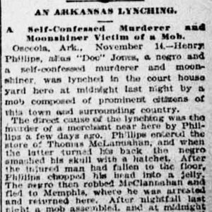 "An Arkansas lynching" newspaper clipping