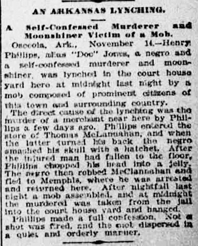 "An Arkansas lynching" newspaper clipping