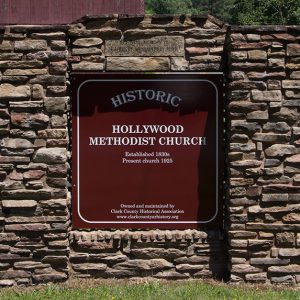 "Historic Hollywood Methodist Church" sign on brick frame