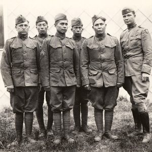 Group of six Choctaw men in military uniform