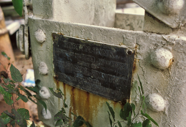 "Horton Tank" plaque on water tower base