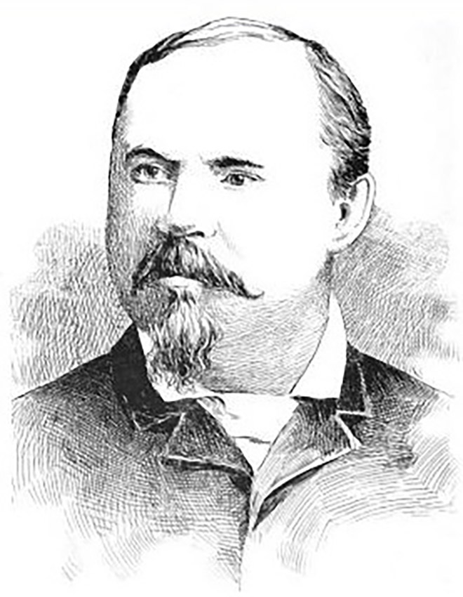 Line drawing of white man with beard and mustache