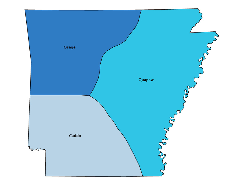 Map showing extent of Native American land claims in Arkansas