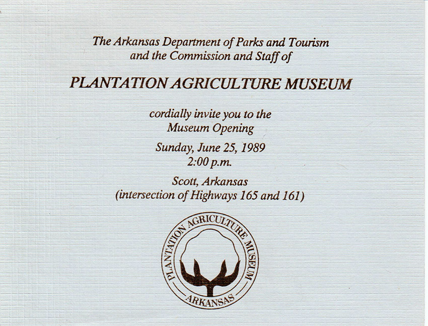 Formal invitation with logo of Plantation Agriculture Museum