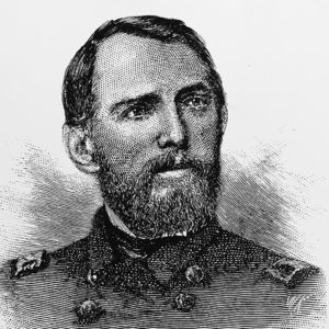 line drawing of white man with beard in military uniform