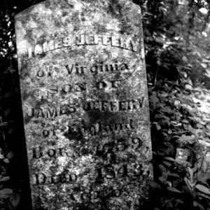 "James Jeffery of Virginia son of James Jeffery of England" gravestone in cemetery
