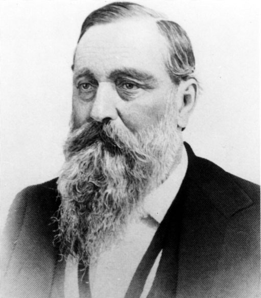 White man with long beard and mustache wearing a suit