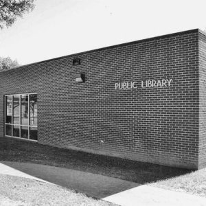 Single-story brick "public library" building