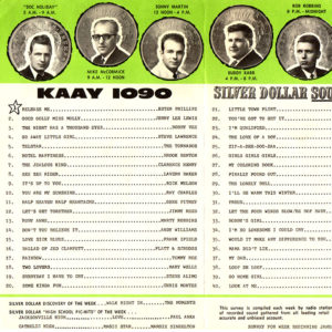 Flyer with photos of white men and lists of songs
