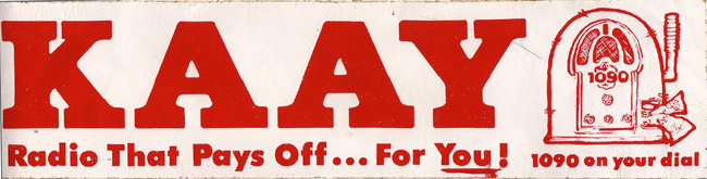 "K.A.A.Y. radio that pays off for you" bumper sticker