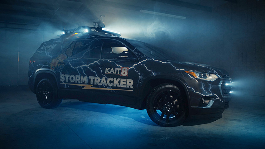 Sports utility vehicle with "K.A.I.T 8 "storm tracker" logo