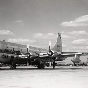 Large "U.S. Air Force 268" plane on base with door open and stairs lowered