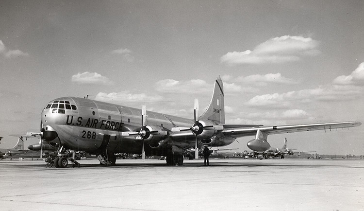 Large "U.S. Air Force 268" plane on base with door open and stairs lowered