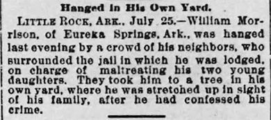 "Hanged in his own yard" newspaper article