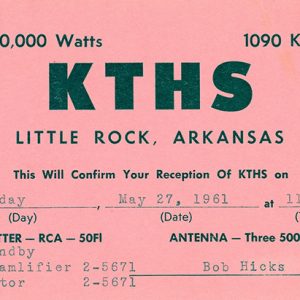 Pink card for KTHS Little Rock dated May 27, 1961