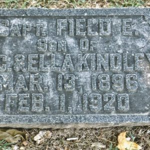 "Capt. Field E. son of G. C. & Ella Kindley" grave marker