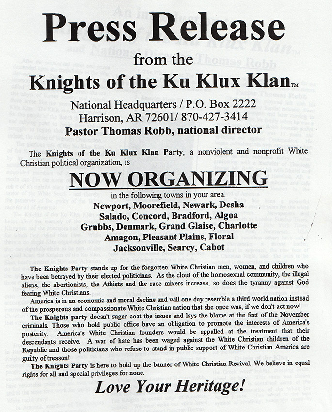 Flyer advertising the Ku Klux Klan