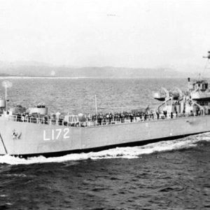 Sailors on deck of Naval vessel L172 at sea