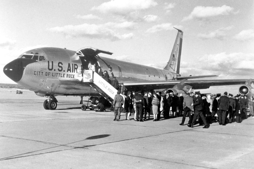 People boarding the "City of Little Rock" airplane