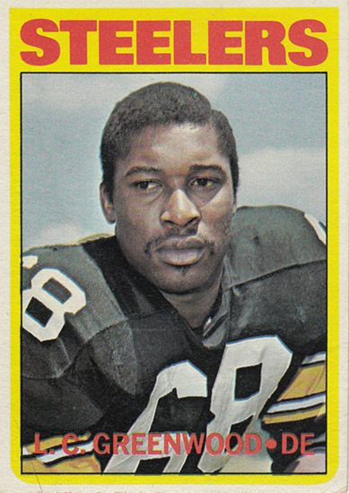 African-American man in football uniform with "Steelers" written above him