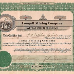 Green and white signed stock certificate
