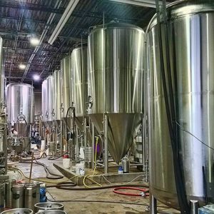 Brewing tanks and machinery inside brewery