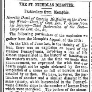 "The Saint Nicholas Disaster particulars from Memphis" newspaper clipping