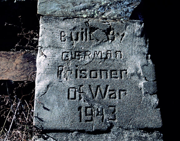 "Built by German prisoner of war 1943" engraving on stone