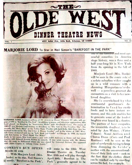 White woman using telephone on front page of "The Olde West" dinner theater newsletter