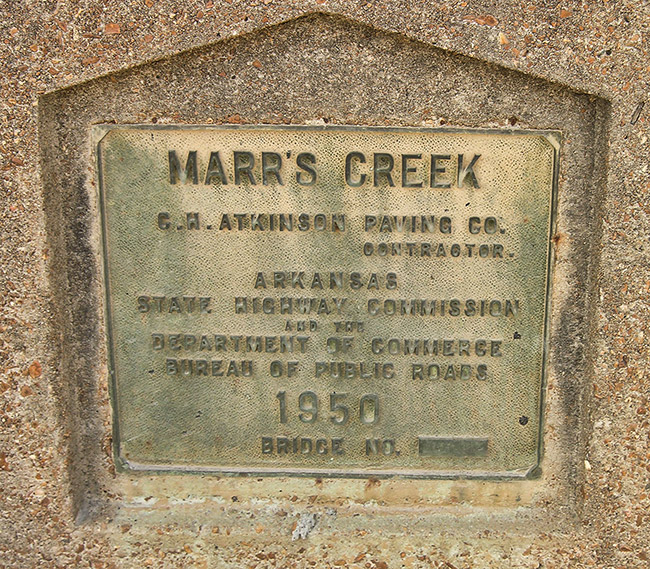"Marr's Creek" plaque dated 1950 embedded in concrete