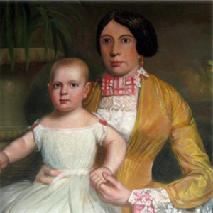 Portrait of white woman in yellow dress with girl in a white dress