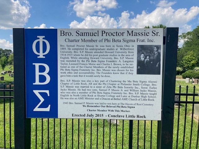 "Brother Samuel Proctor Massie Senior" interpretation panel with photograph and Greek letters on it