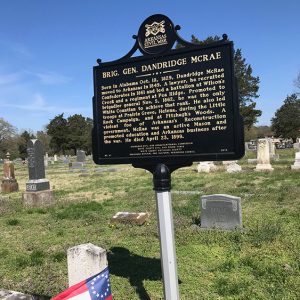 "Brigadier General Dandridge McRae" historical marker sign in cemetery