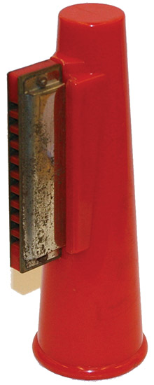 Harmonica with red plastic megaphone horn