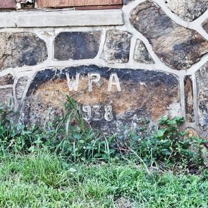 "W.P.A. 1938" engraving on stone wall