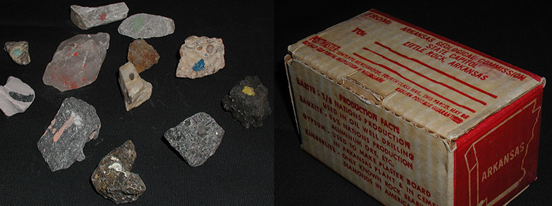 Mineral samples with cardboard box