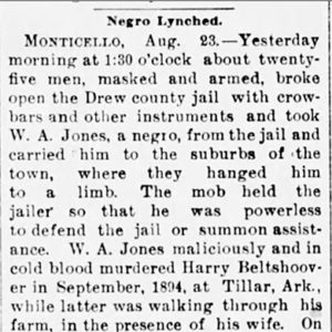 "Negro lynched" newspaper clipping