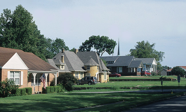 Single and multistory houses in residential neighborhood
