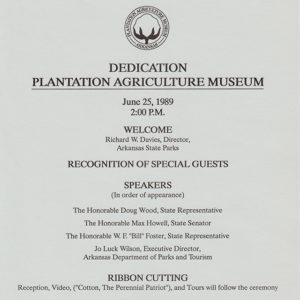 "Dedication Plantation Agriculture Museum" program cover