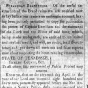 "Steamboat Brandywine" newspaper clipping