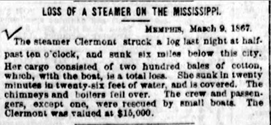 "Loss of a Steamer on the Mississippi" newspaper clipping