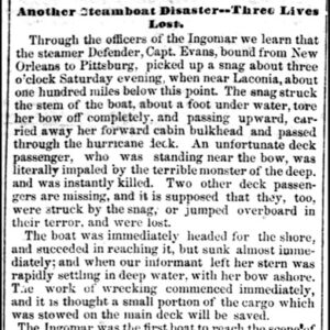 "Another Steamboat Disaster Three Lives Lost" newspaper clipping
