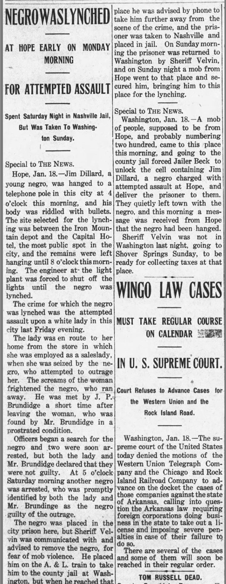 "Negro Was Lynched" newspaper clipping
