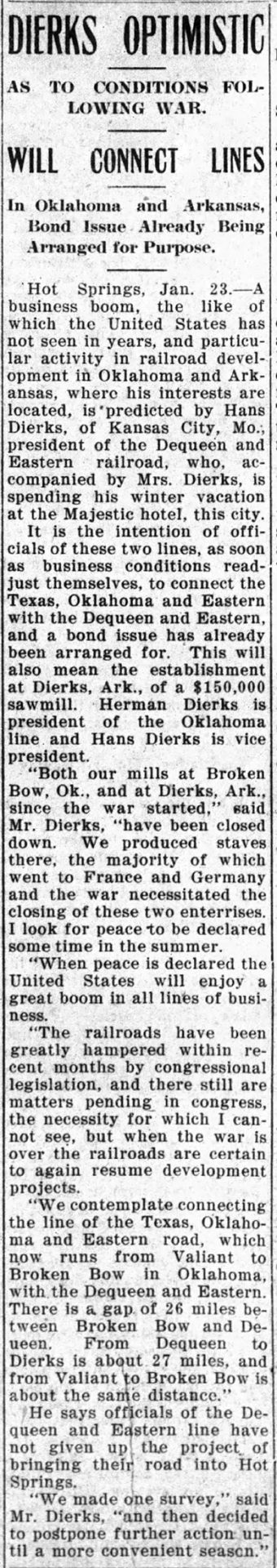 "Dierks optimistic" newspaper clipping