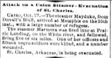 "Attack on a Union Steamer Evacuation of Saint Charles" newspaper clipping