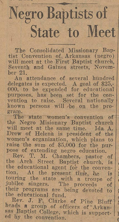 "Negro Baptists of State to Meet" newspaper clipping