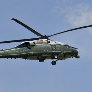 Presidential helicopter in flight from below